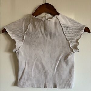 Zenana Outfitters white Ribbed Flutter Sleeve Tee